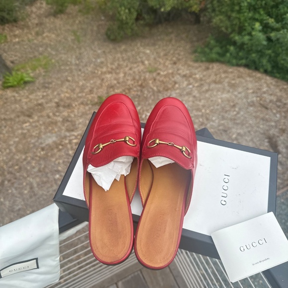 GUCCI PRINCETOWN 39.5 HIBICUS RED MULES 9.5 US PREOWNED EXCELLENT - Picture 5 of 15
